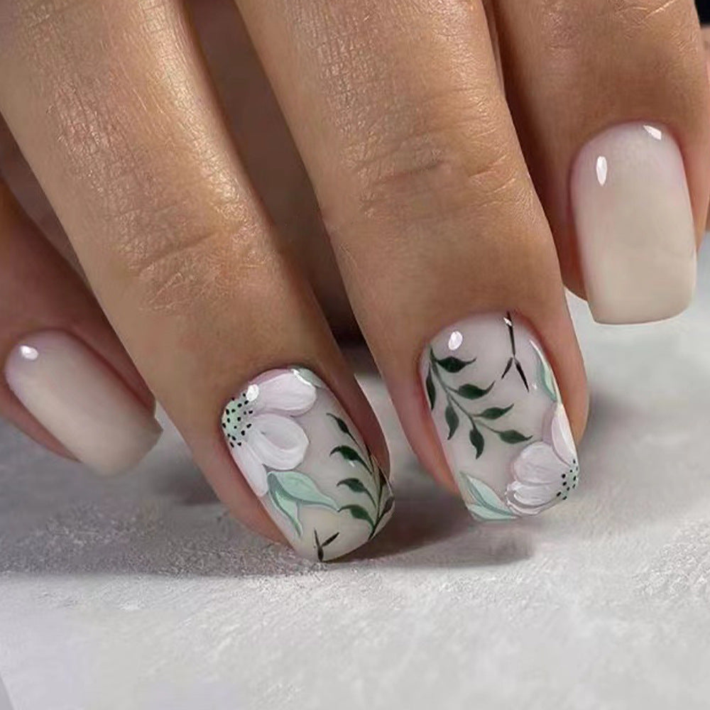 Flower And Green Leaf Style Nail Stickers