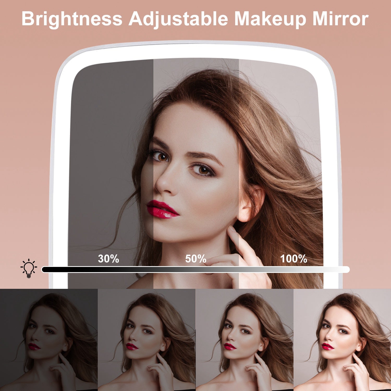 1Pc 5.98x8.62in Lighted Makeup Mirror Vanity Desk Mirror Small LED Mirror With 3 Light Colors Touch Screen Brightness Adjustable USB Rechargeable